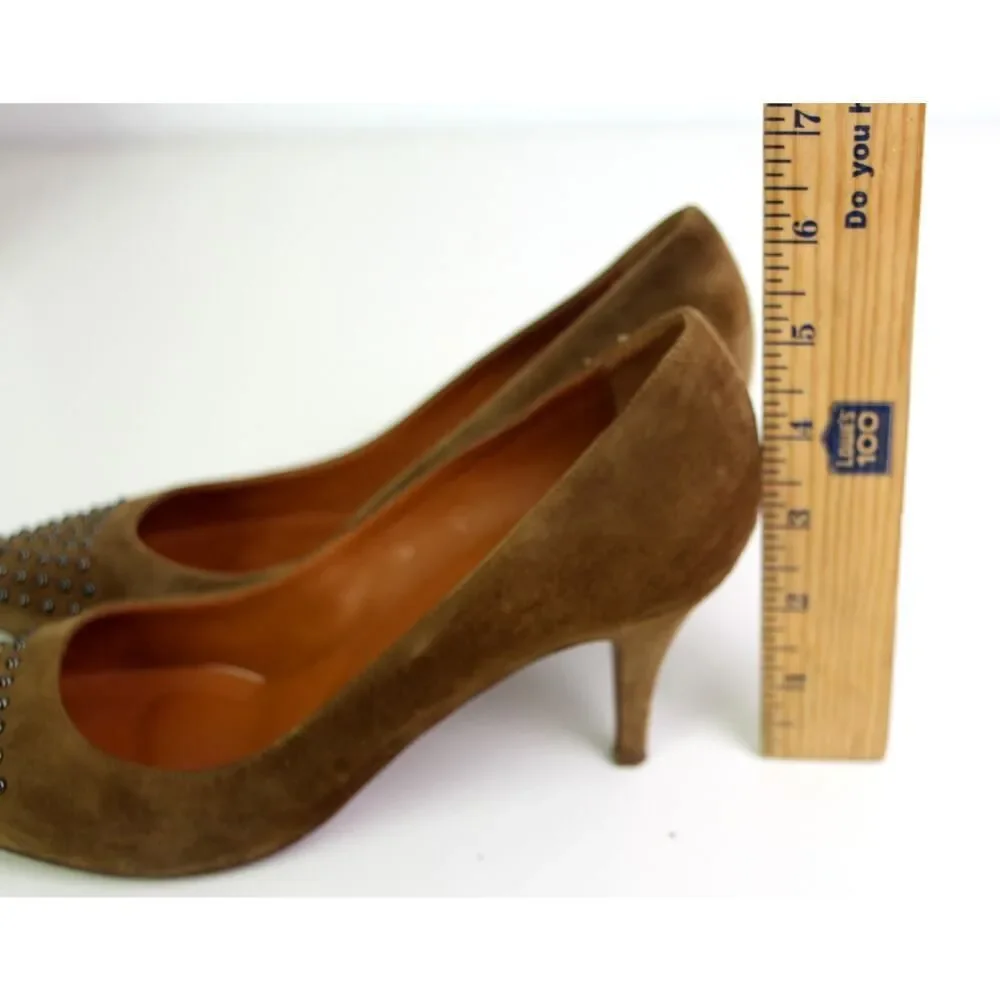 J. CREW OLIVE GENUINE LEATHER SUEDE MID HEEL POINTED CLASSIC PUMP SHOES Sz 8 1/2